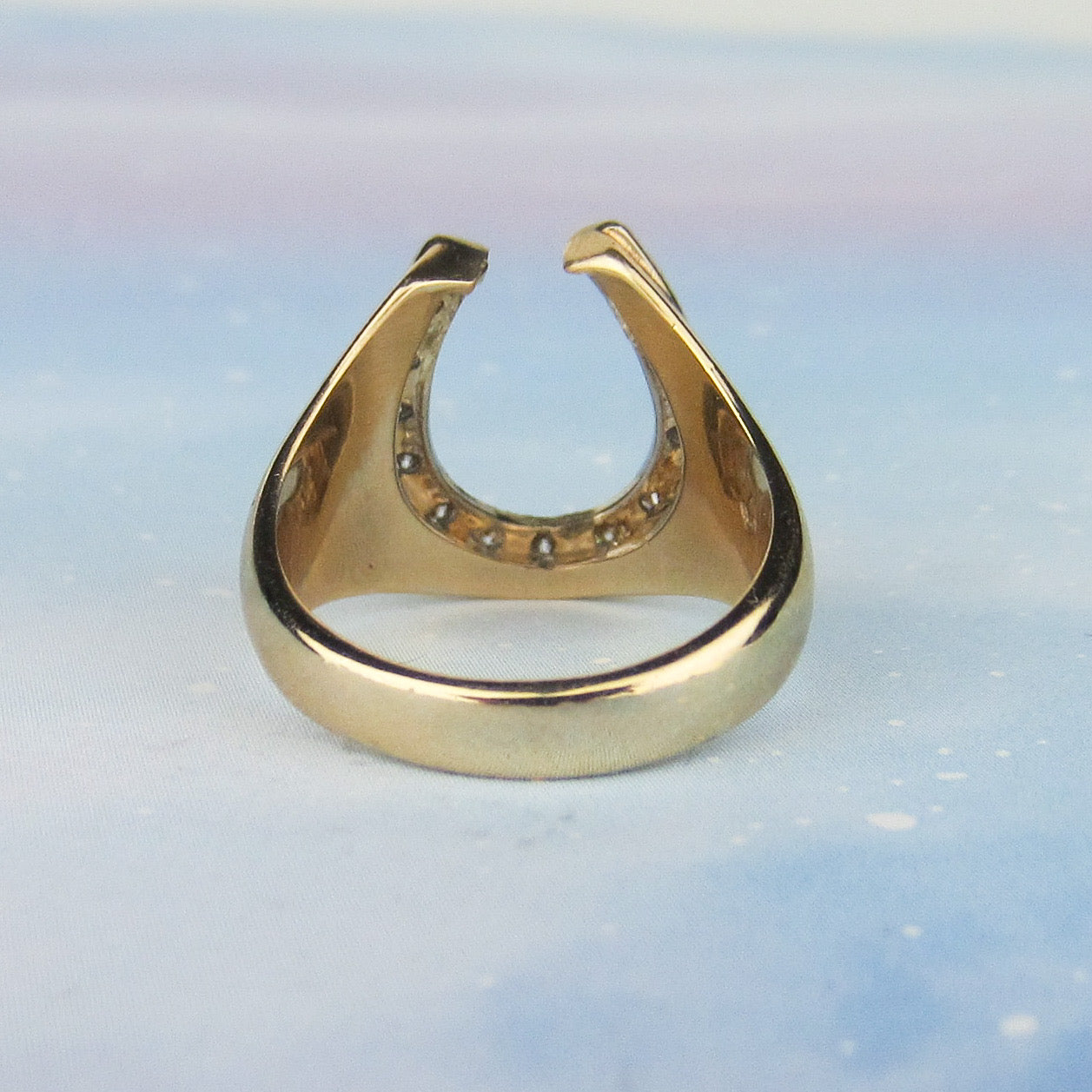 SOLD--Mid-Century Men's Diamond Horseshoe Ring 14k c. 1960