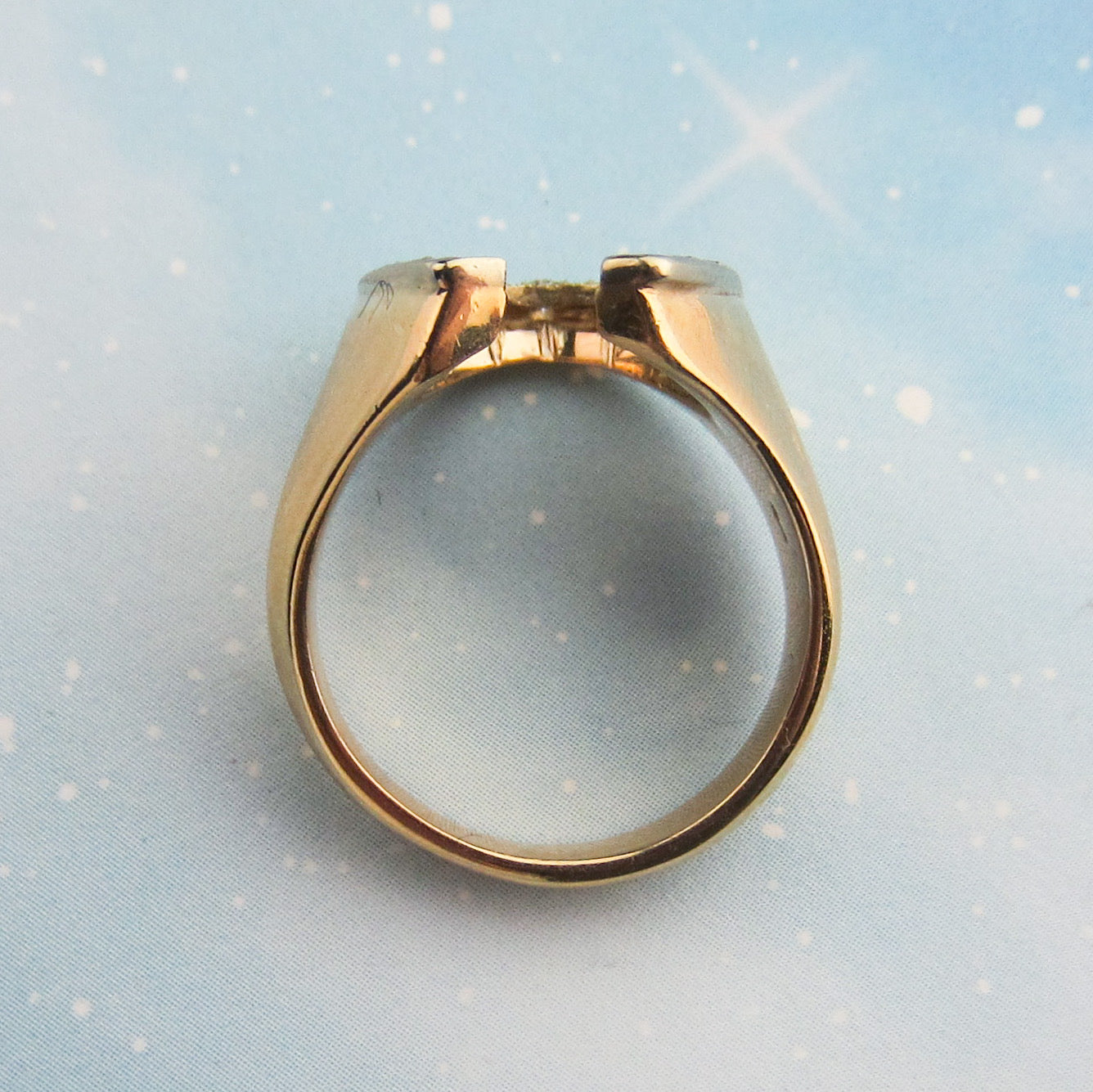 SOLD--Mid-Century Men's Diamond Horseshoe Ring 14k c. 1960