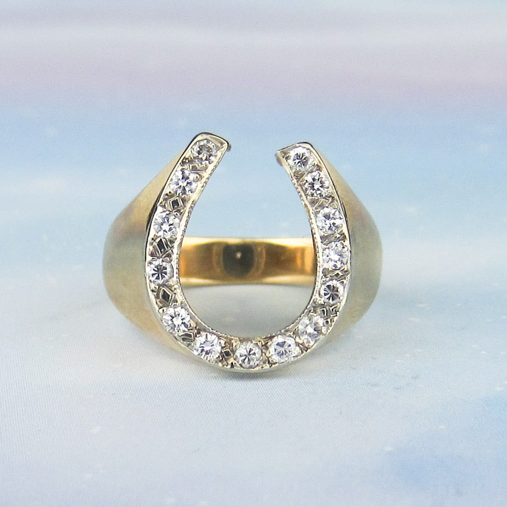 SOLD--Mid-Century Men's Diamond Horseshoe Ring 14k c. 1960 – Bavier Brook