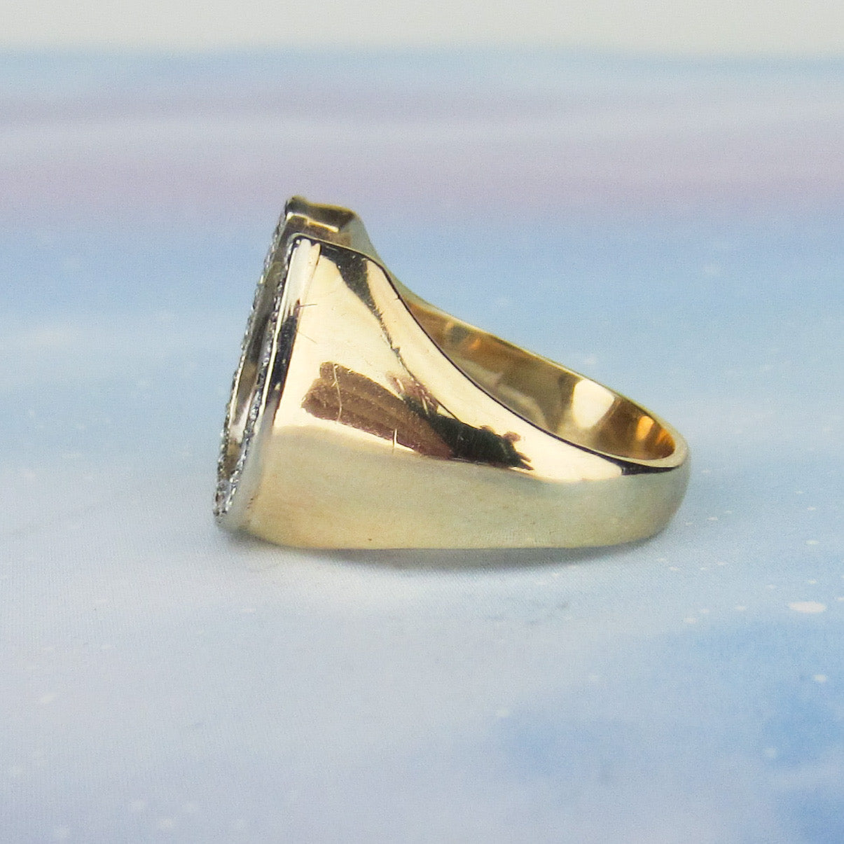 SOLD--Mid-Century Men's Diamond Horseshoe Ring 14k c. 1960