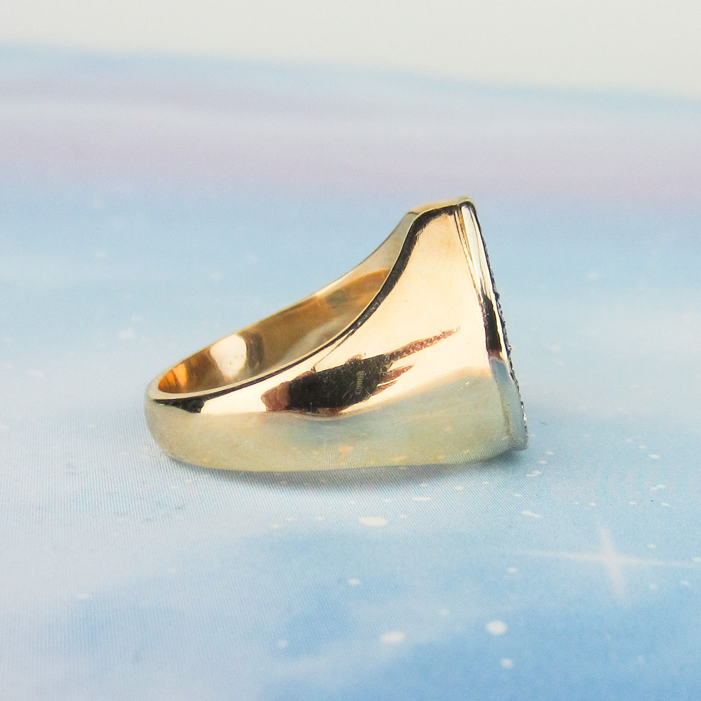 SOLD--Mid-Century Men's Diamond Horseshoe Ring 14k c. 1960