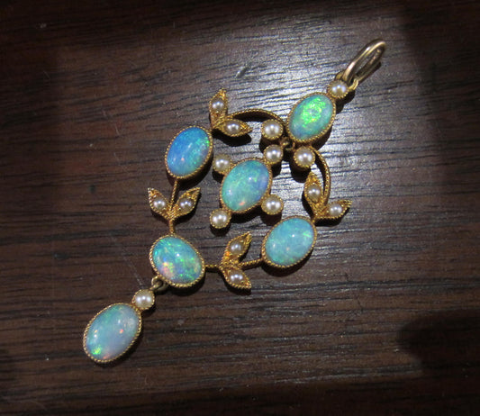 SOLD--Absolutely Gorgeous Opal and Pearl Pendant 18k c. 1910