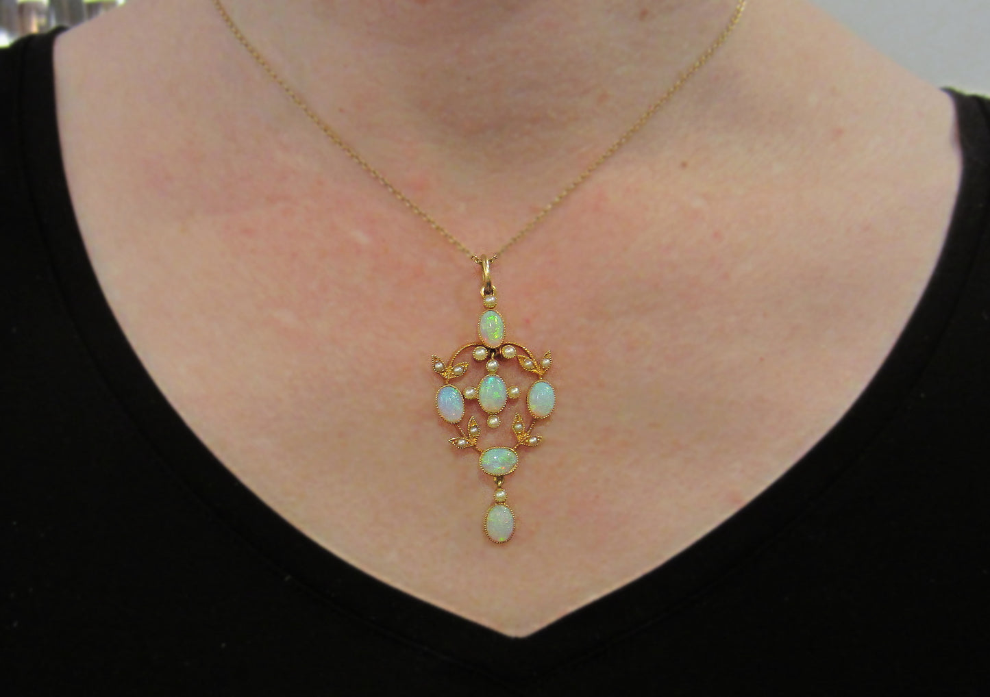 SOLD--Absolutely Gorgeous Opal and Pearl Pendant 18k c. 1910