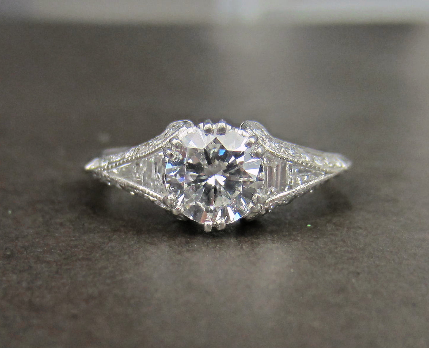 SOLD--Gorgeous Art Deco .80ct Round Brilliant Engagement Ring Platinum c. 1930