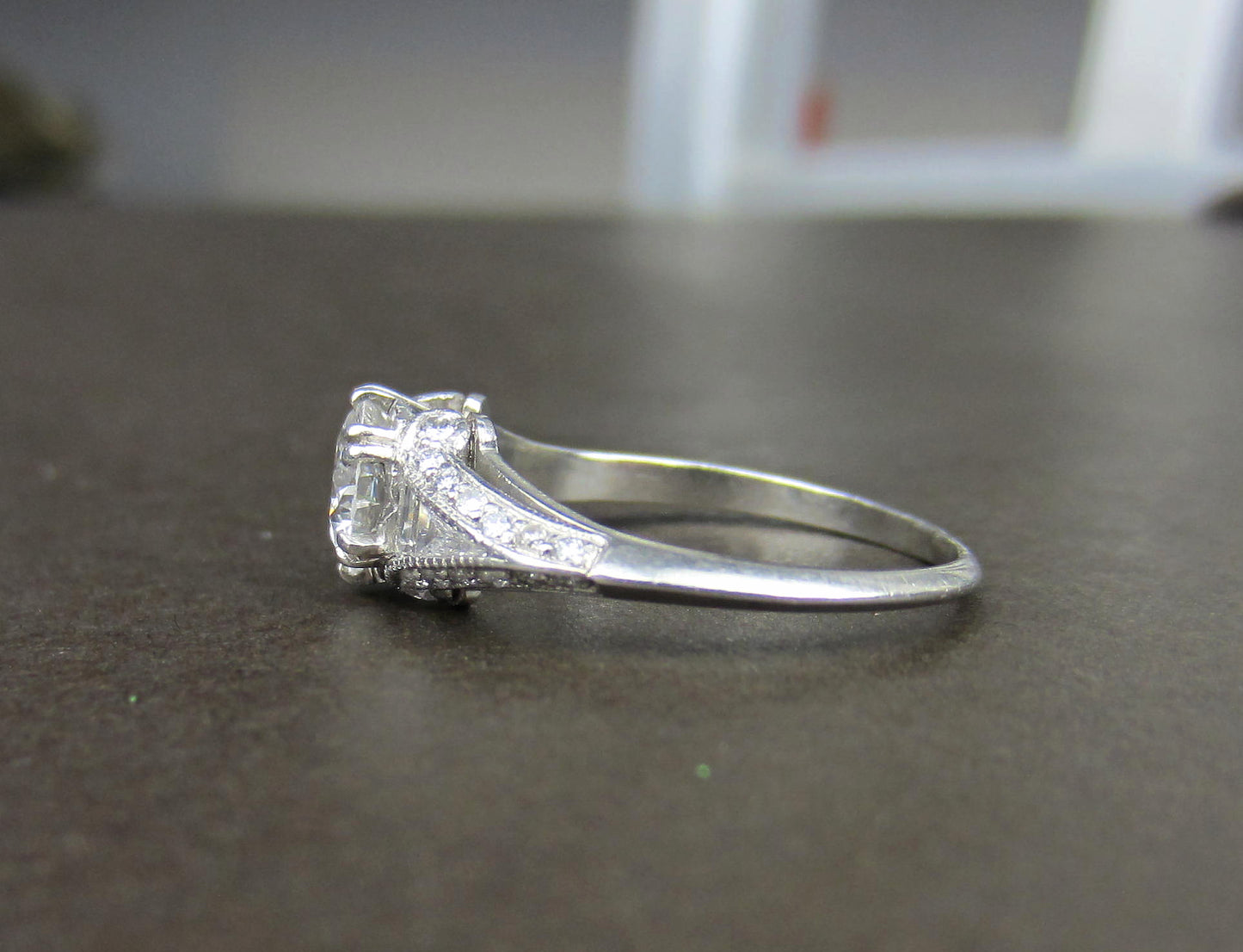 SOLD--Gorgeous Art Deco .80ct Round Brilliant Engagement Ring Platinum c. 1930