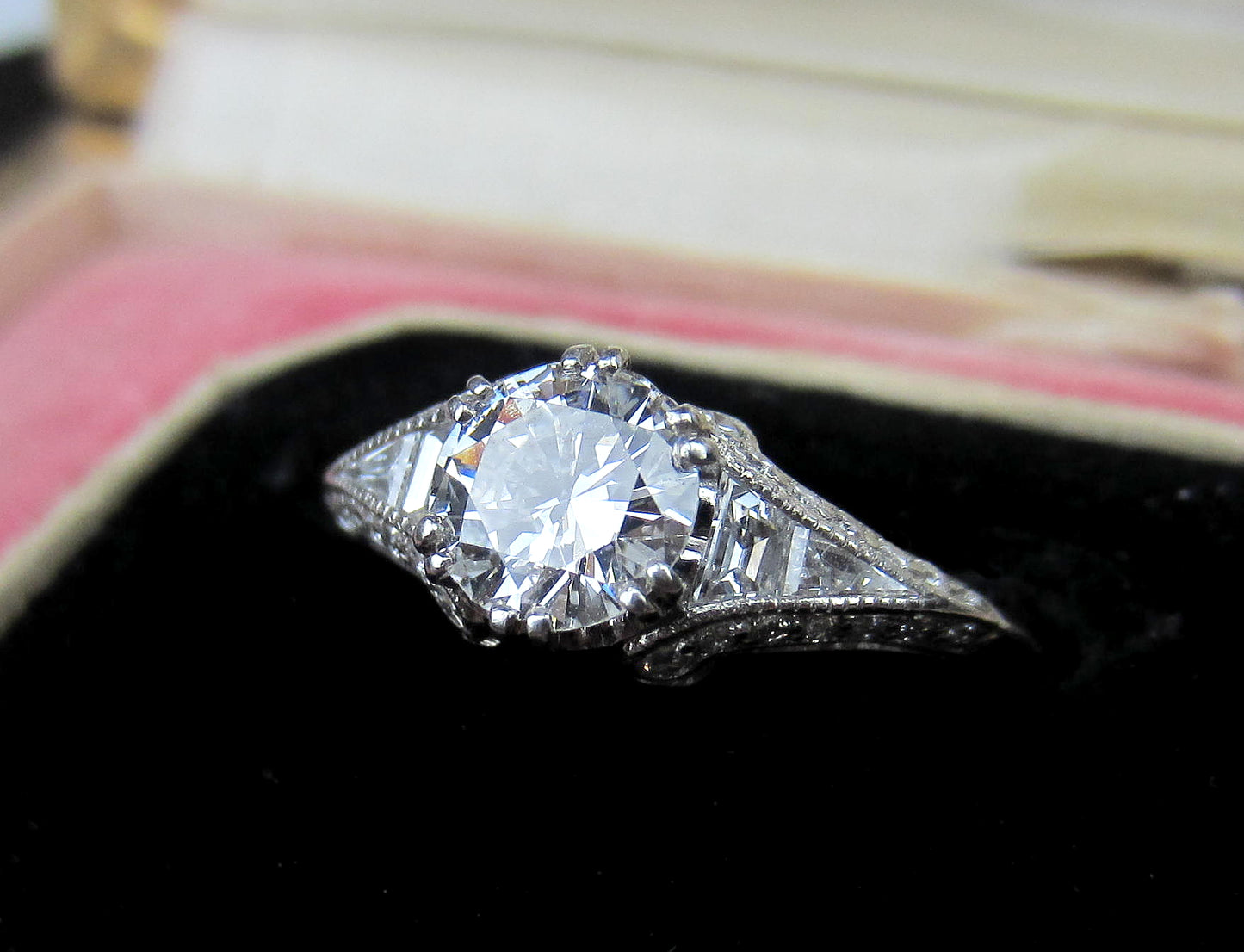 SOLD--Gorgeous Art Deco .80ct Round Brilliant Engagement Ring Platinum c. 1930