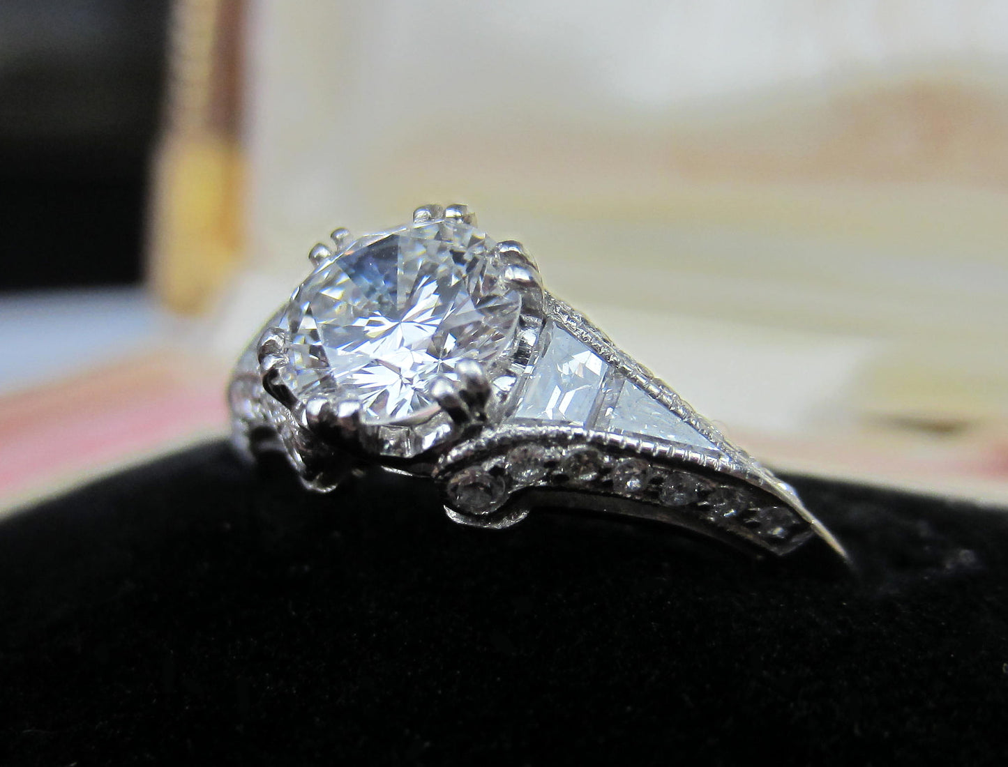 SOLD--Gorgeous Art Deco .80ct Round Brilliant Engagement Ring Platinum c. 1930