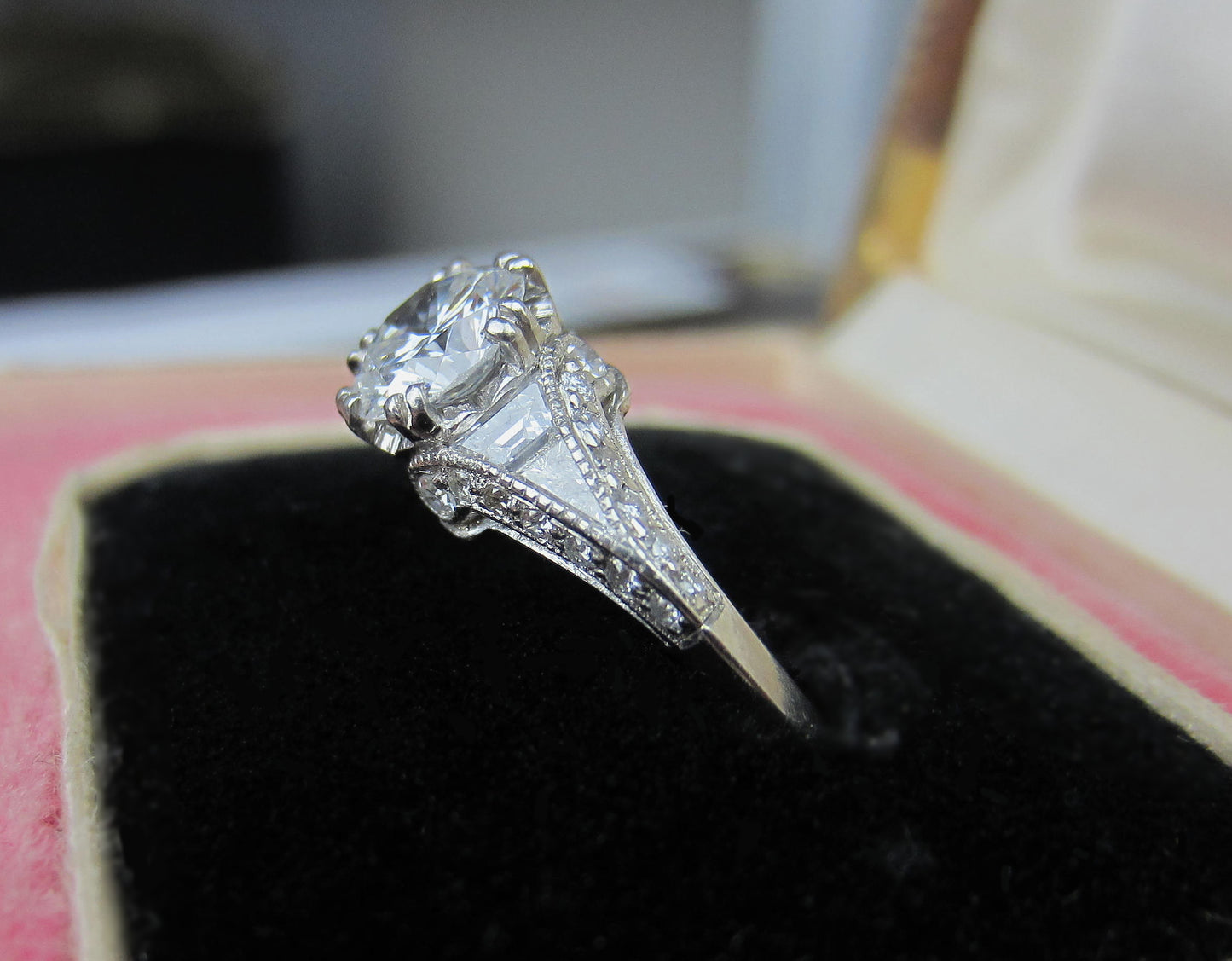 SOLD--Gorgeous Art Deco .80ct Round Brilliant Engagement Ring Platinum c. 1930