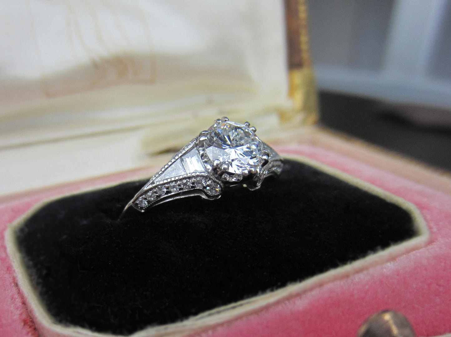 SOLD--Gorgeous Art Deco .80ct Round Brilliant Engagement Ring Platinum c. 1930