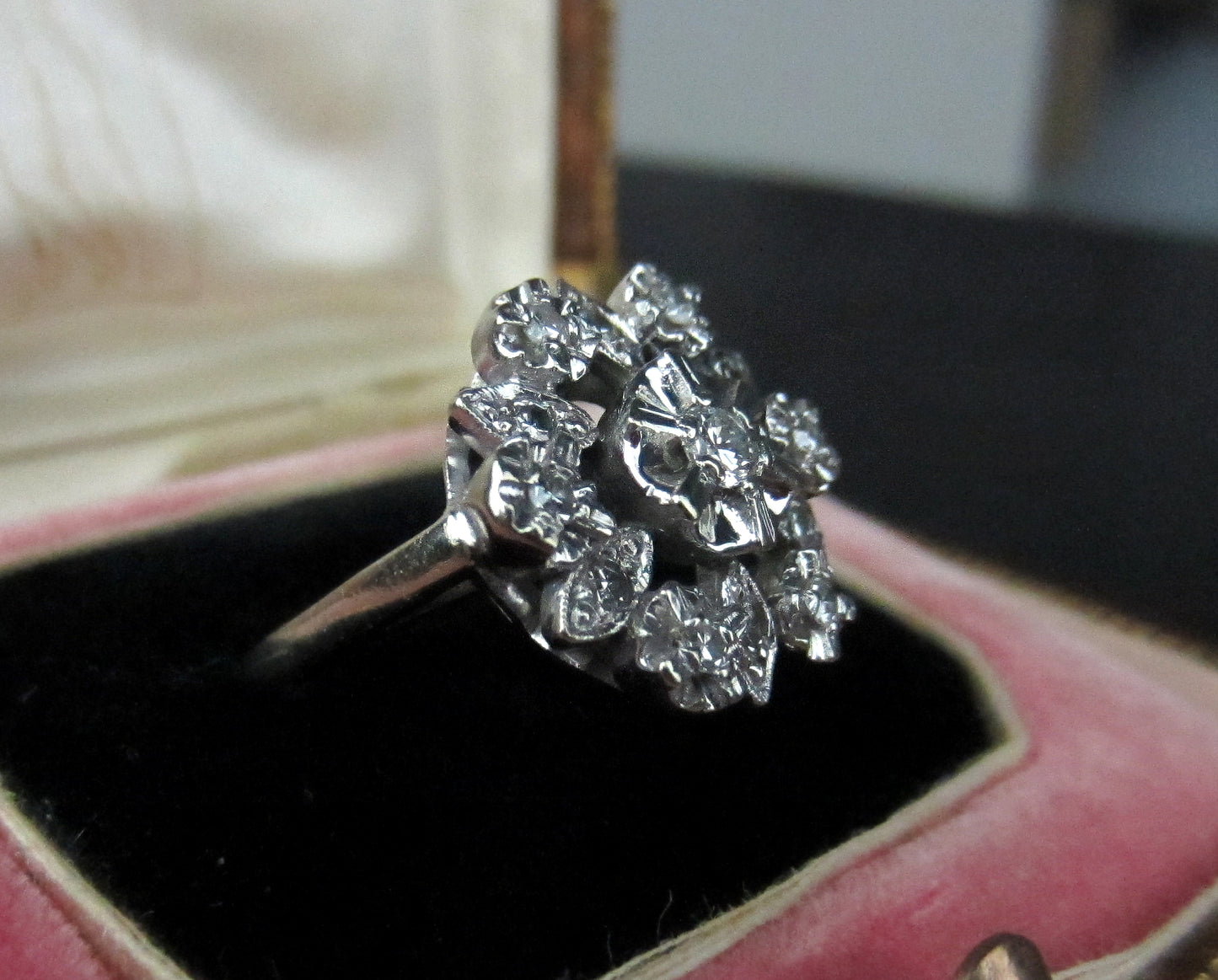 SOLD--Mid-Century Diamond Cluster Ring 14k c. 1950