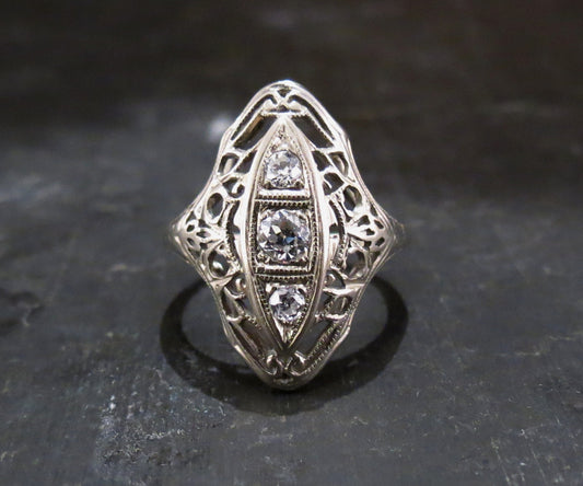 SOLD--Art Deco Old European Diamond Dinner Ring 18k c. 1930