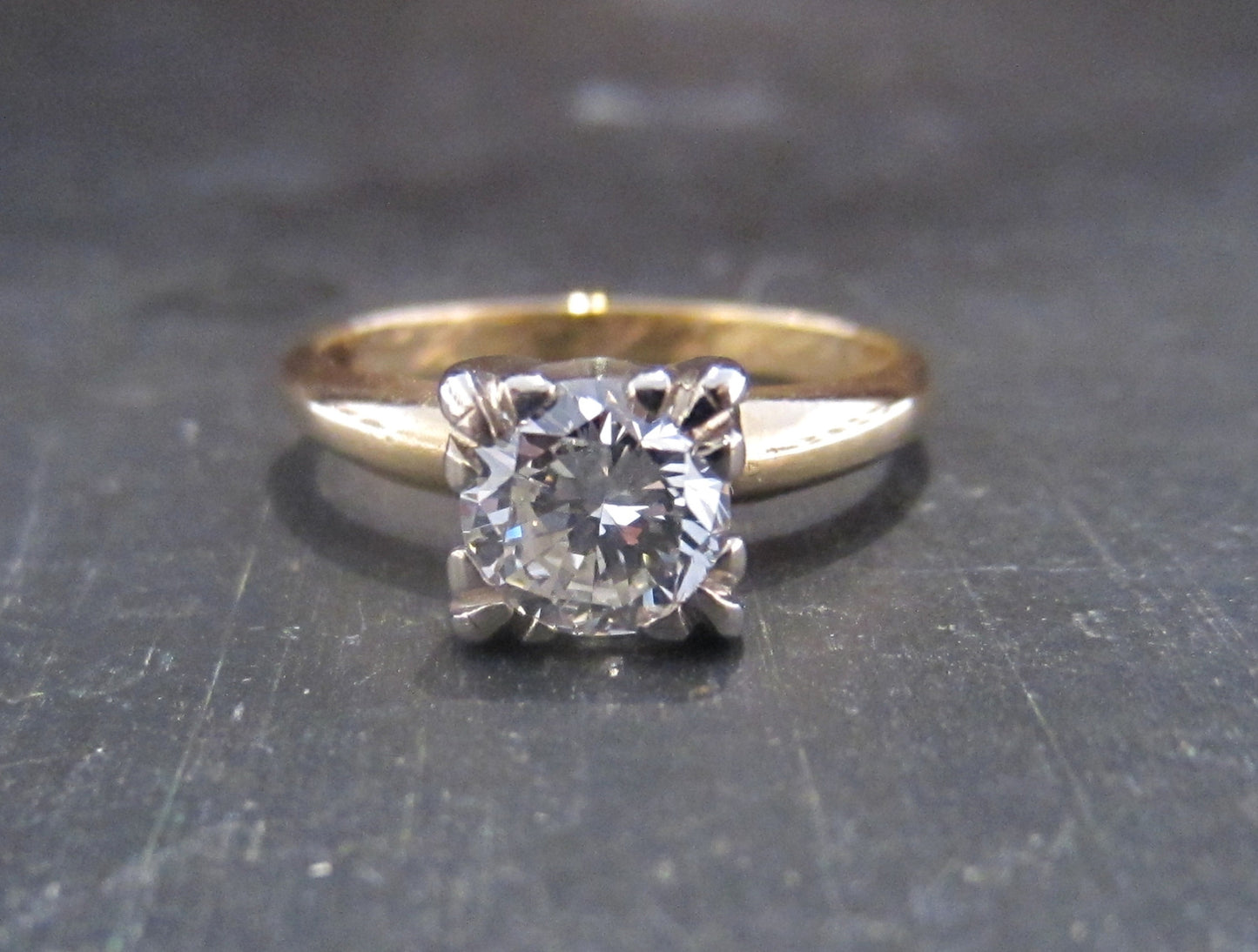 SOLD--Vintage Round Brilliant .81ct Diamond Solitaire Engagement Ring 14k c. 1940