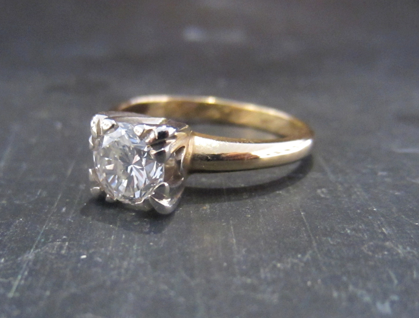 SOLD--Vintage Round Brilliant .81ct Diamond Solitaire Engagement Ring 14k c. 1940