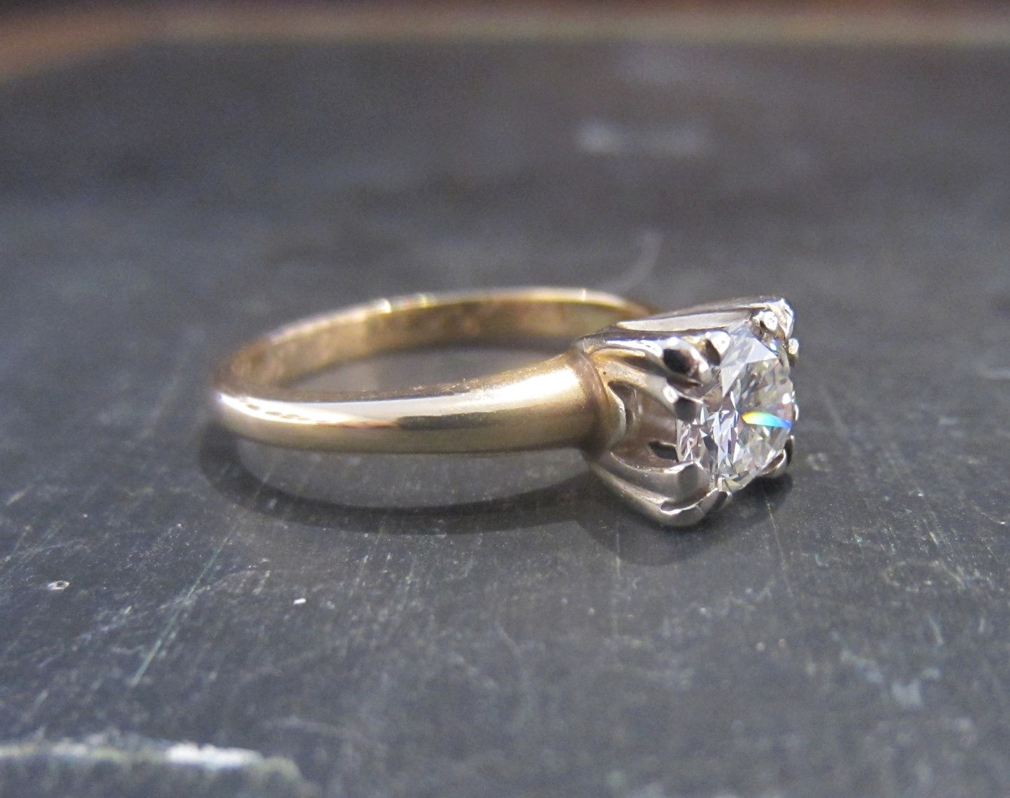 SOLD--Vintage Round Brilliant .81ct Diamond Solitaire Engagement Ring 14k c. 1940