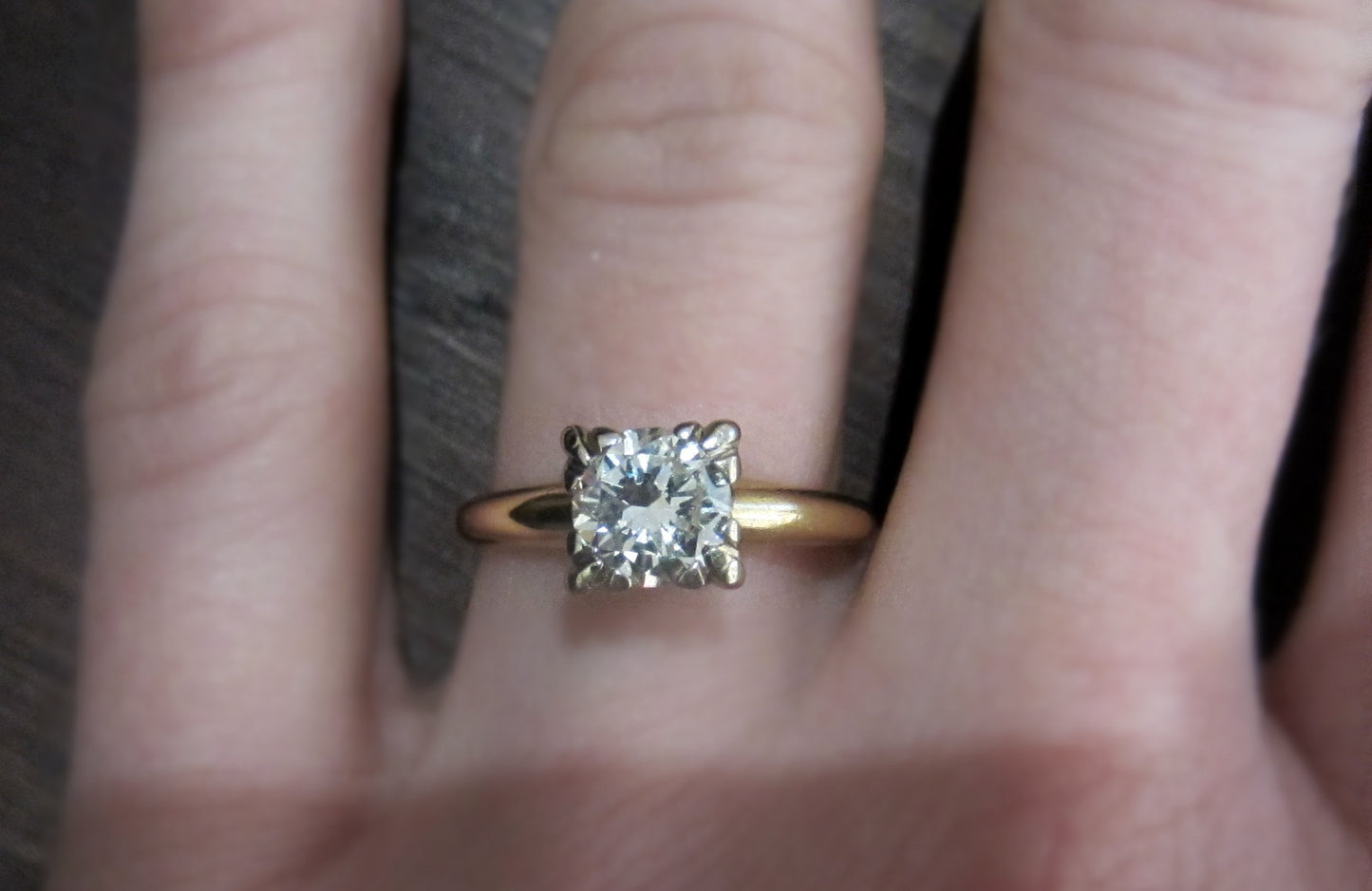 SOLD--Vintage Round Brilliant .81ct Diamond Solitaire Engagement Ring 14k c. 1940