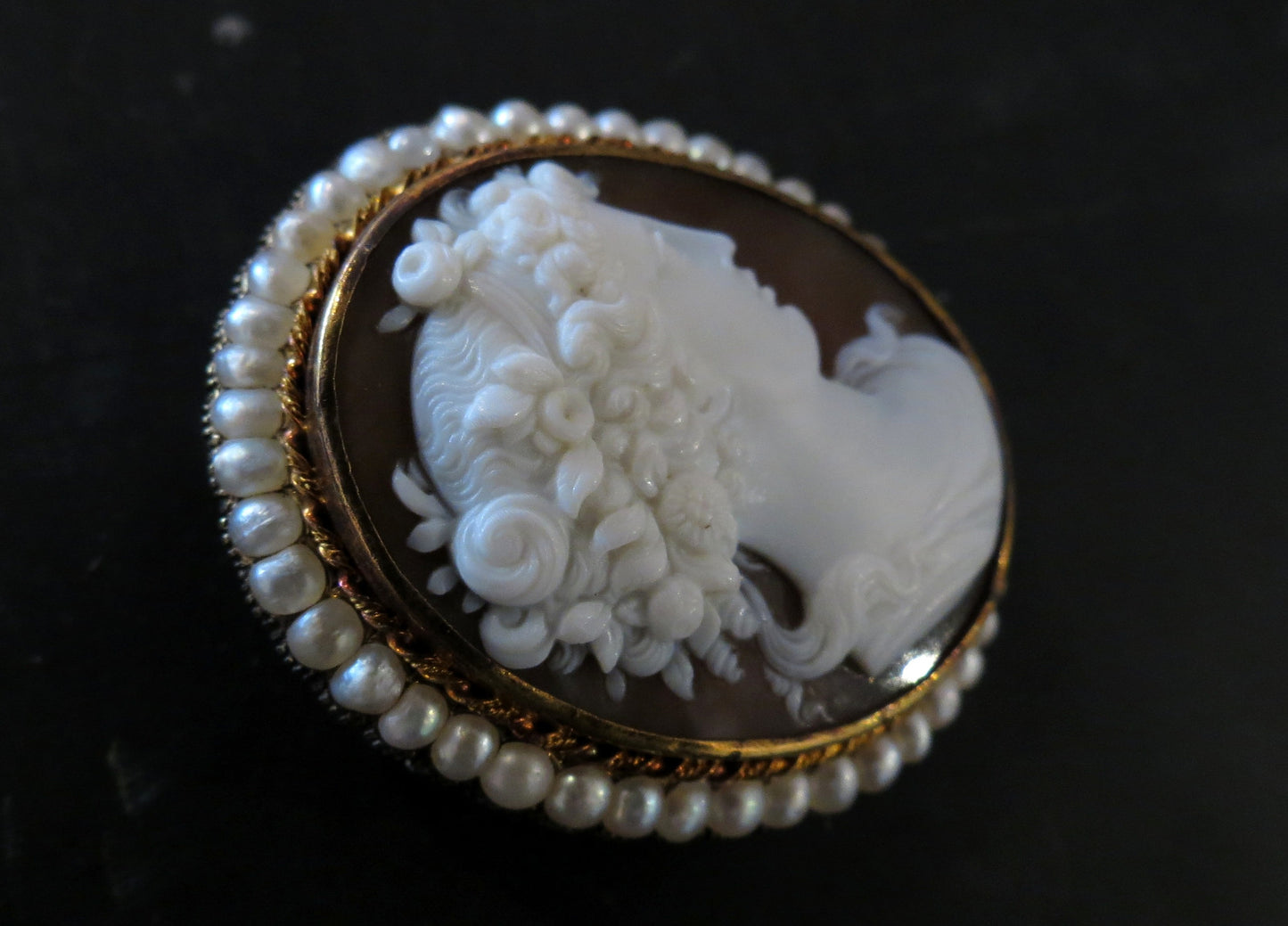 SOLD--Victorian Bacchus and Bacchantes Cameo Brooch and Earrings 14k c. 1870