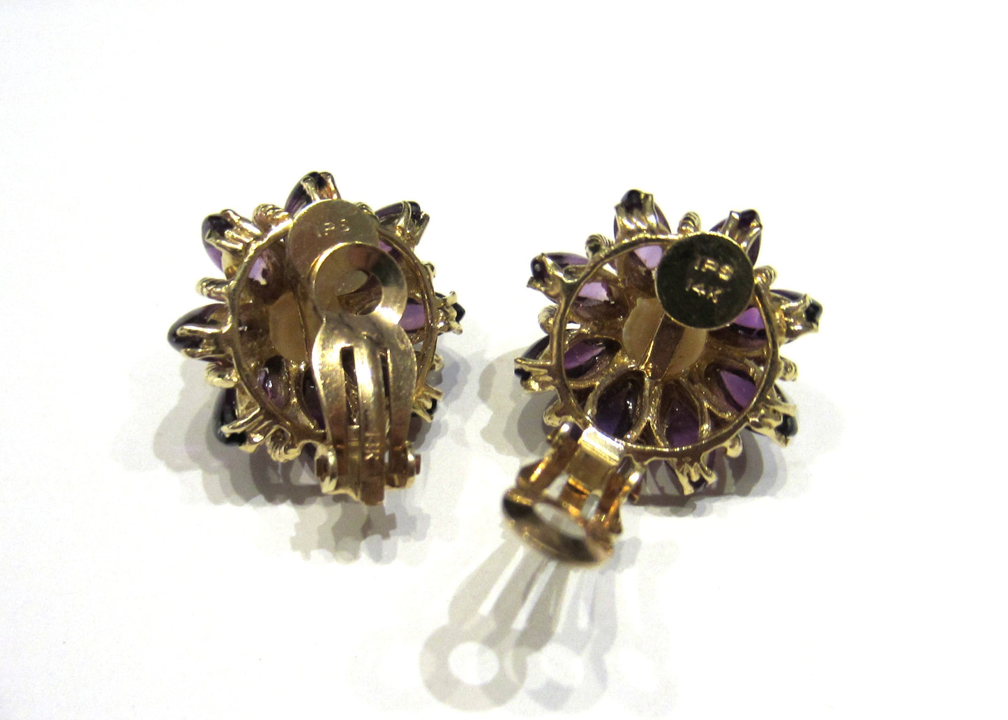 SOLD--Mid-Century Pearl and Amethyst Star Earrings 14k c. 1960