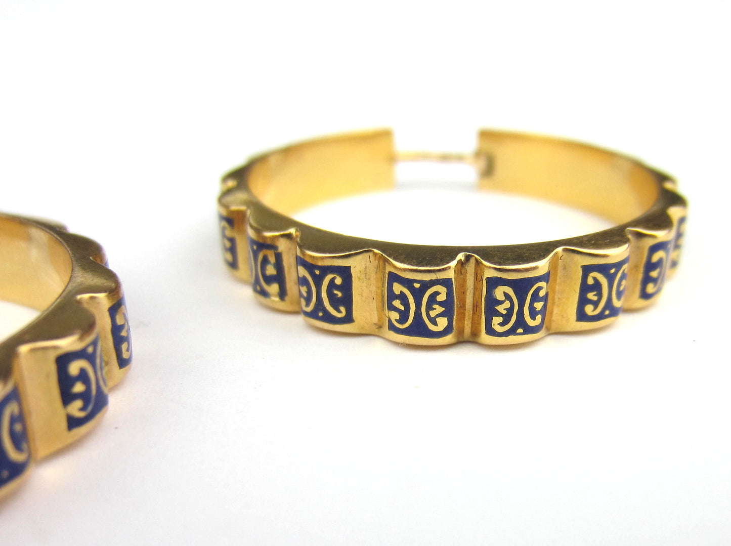 SOLD--Antique Enamel Hoop Earrings 18k, Portuguese