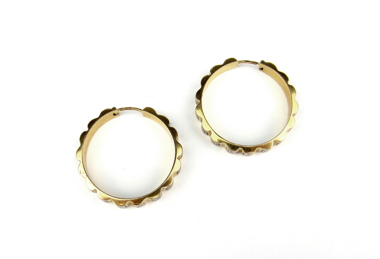 SOLD--Antique Enamel Hoop Earrings 18k, Portuguese