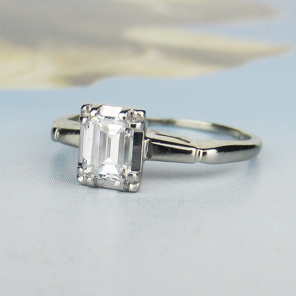 SOLD--Vintage Emerald Cut .62 FGVS2 Diamond Engagement Ring Plat/14k c ...