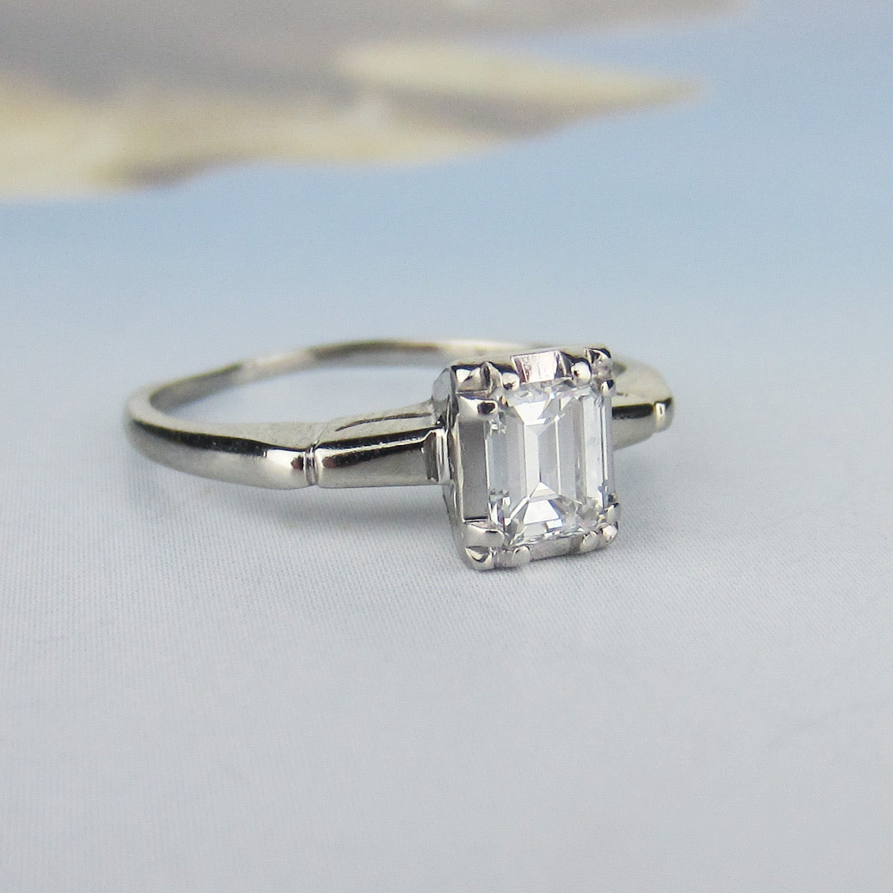SOLD--Vintage Emerald Cut .62 FGVS2 Diamond Engagement Ring Plat/14k c ...