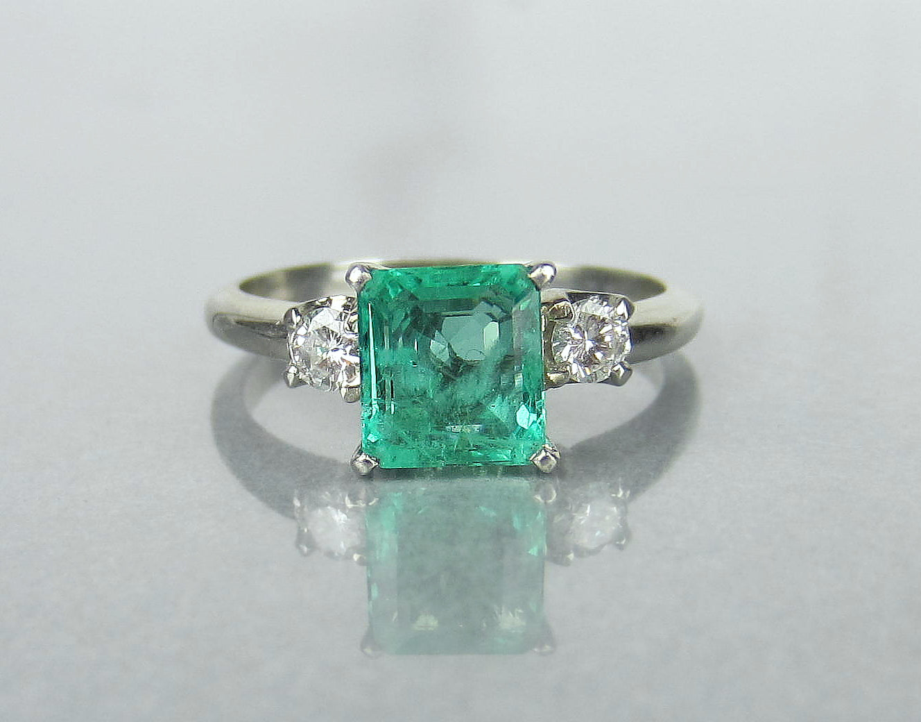 SOLD--Vintage Emerald 1.80ct and Diamond Ring 18k