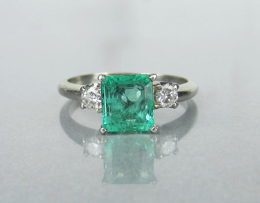 SOLD--Vintage Emerald 1.80ct and Diamond Ring 18k