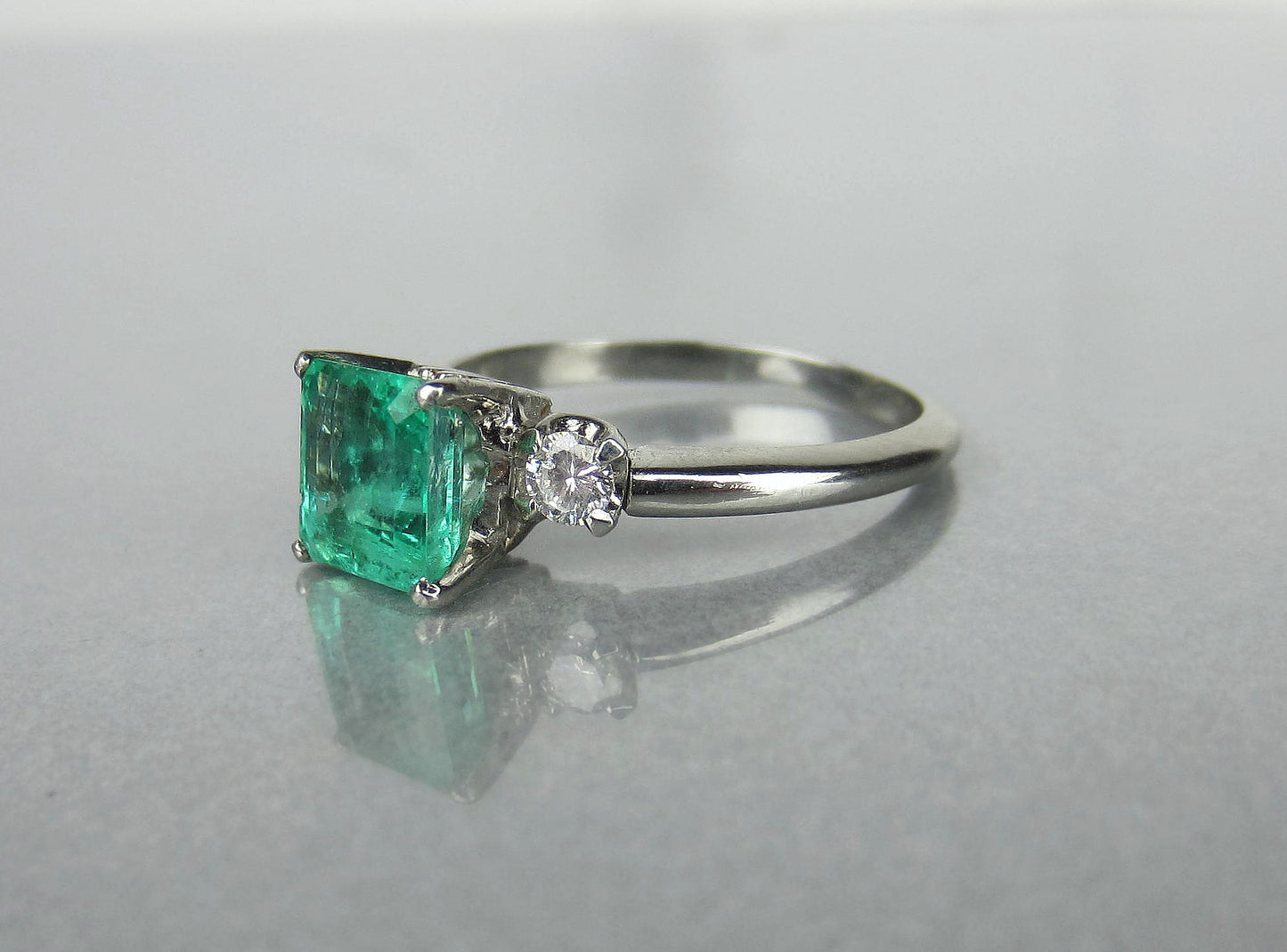 SOLD--Vintage Emerald 1.80ct and Diamond Ring 18k