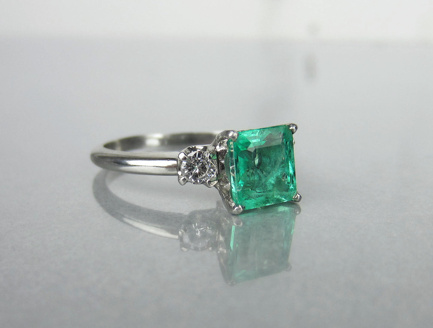 SOLD--Vintage Emerald 1.80ct and Diamond Ring 18k