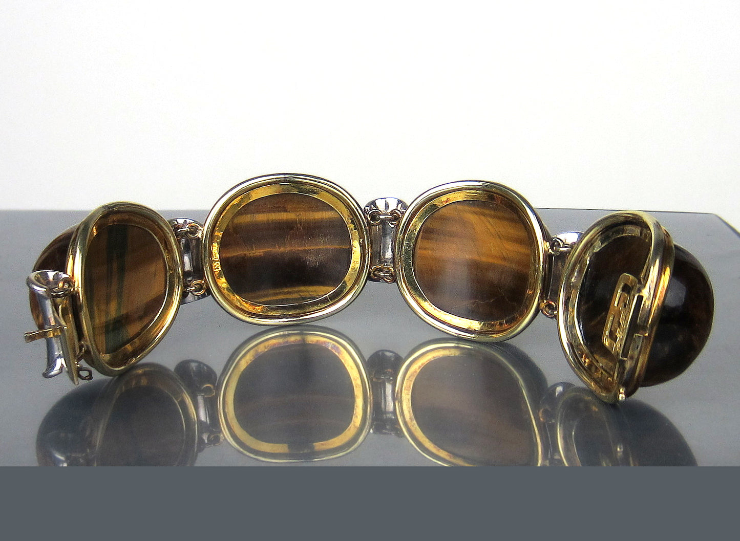 Massive Mid-Century Tiger's Eye Bracelet 14k c. 1970