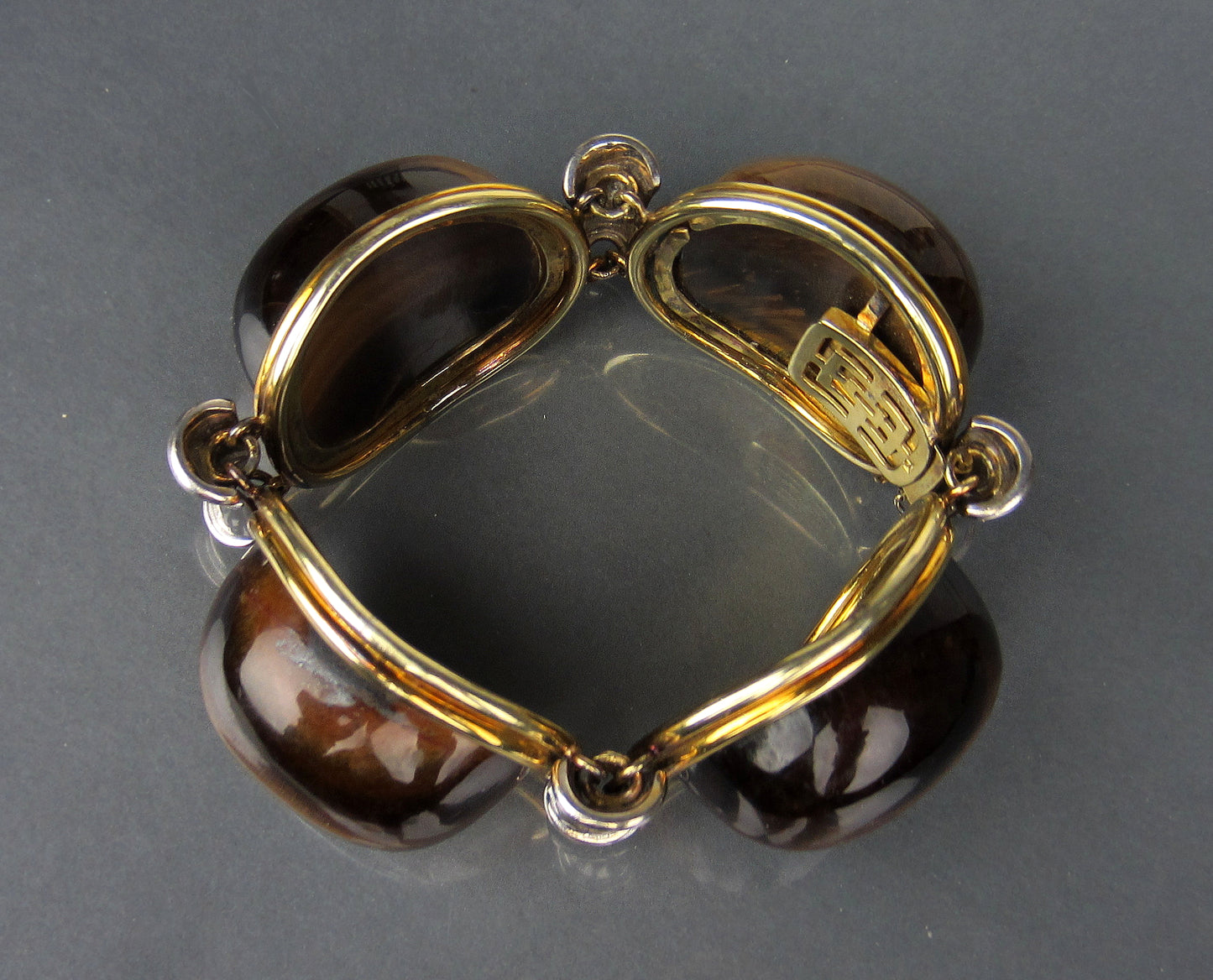 Massive Mid-Century Tiger's Eye Bracelet 14k c. 1970