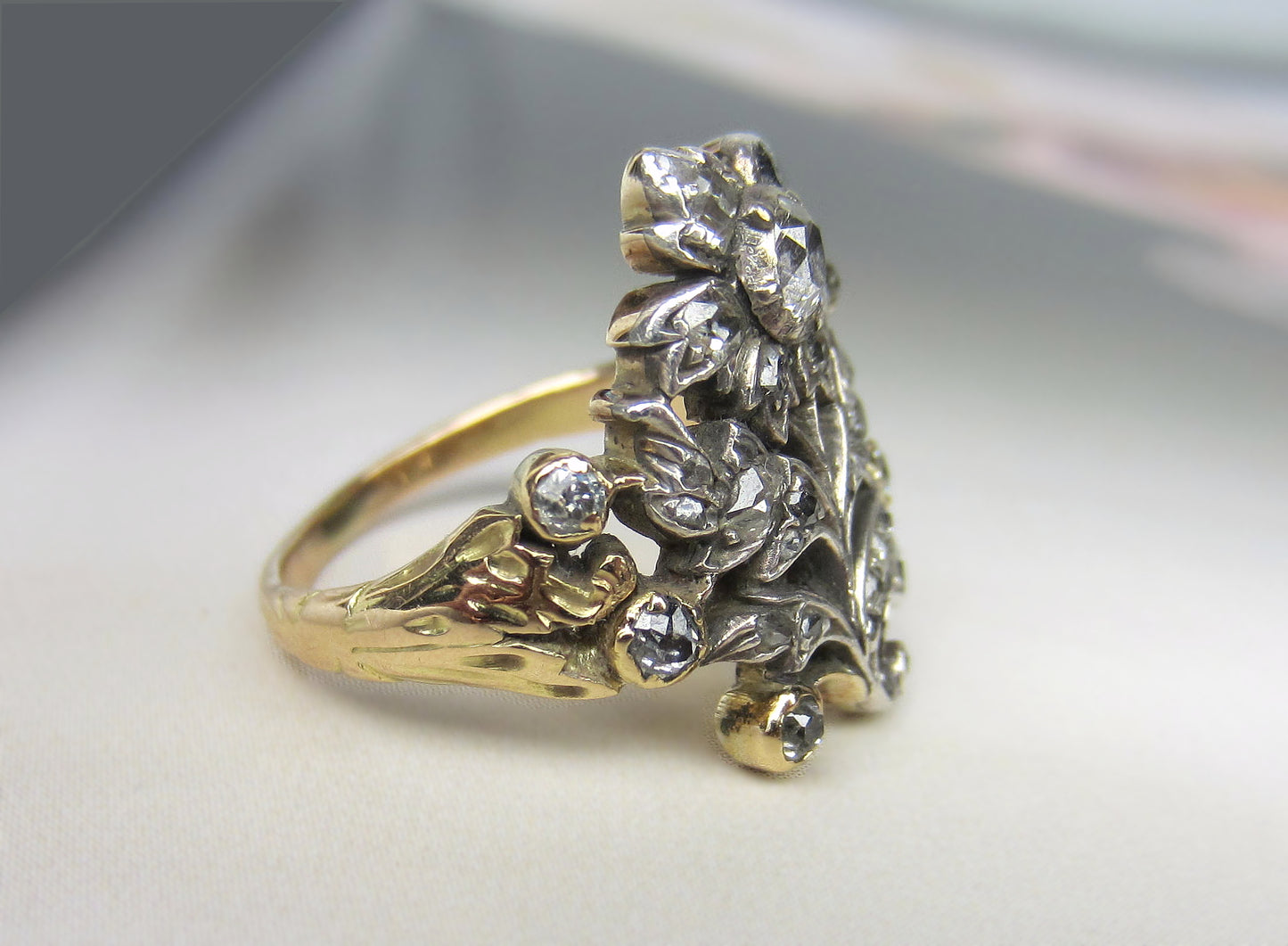 SOLD--Georgian Diamond Giardinetti Ring Silver/15k c. 1800