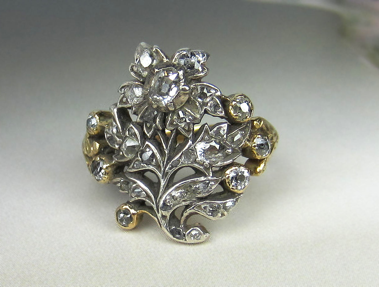 SOLD--Georgian Diamond Giardinetti Ring Silver/15k c. 1800