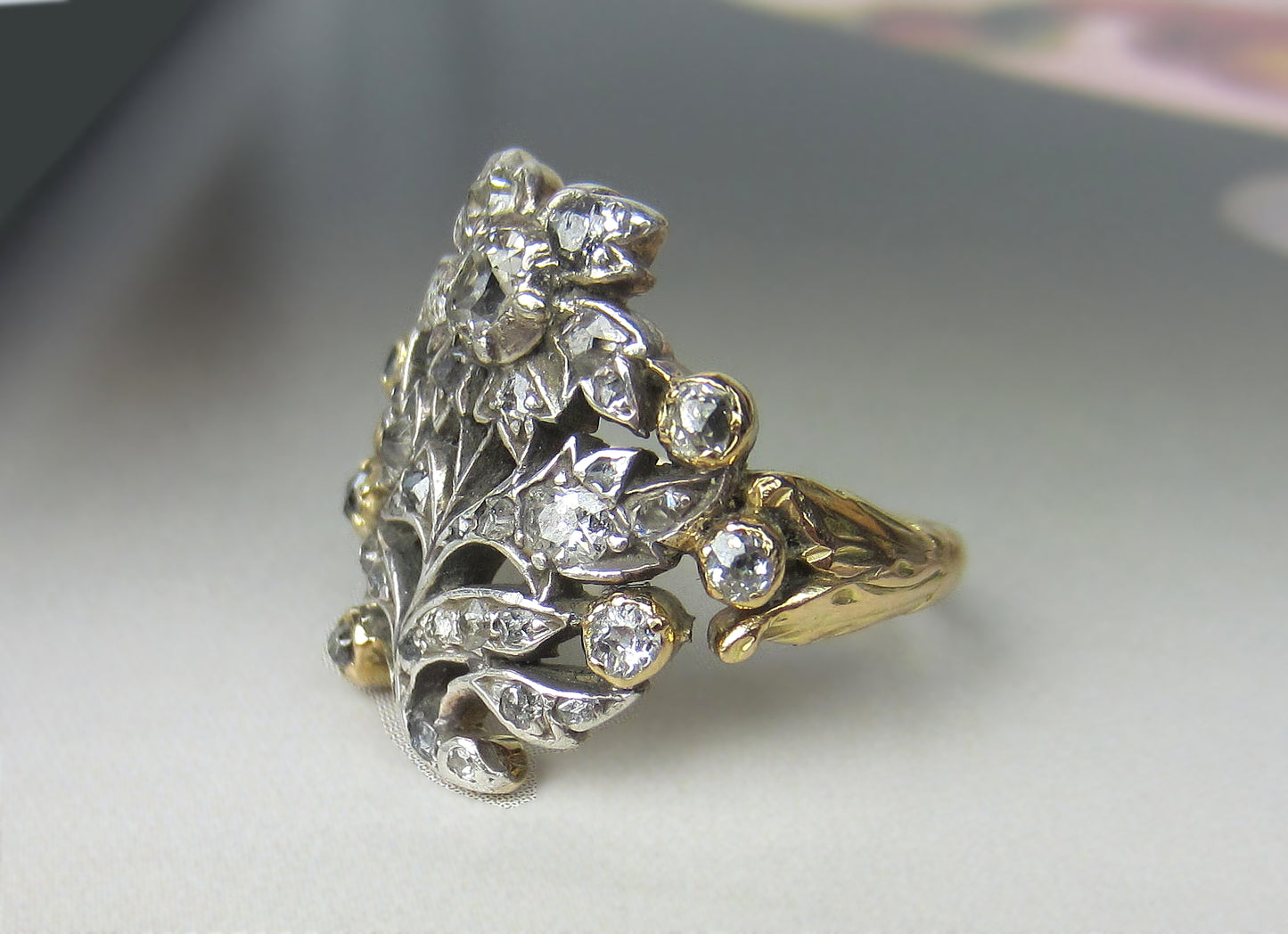 SOLD--Georgian Diamond Giardinetti Ring Silver/15k c. 1800