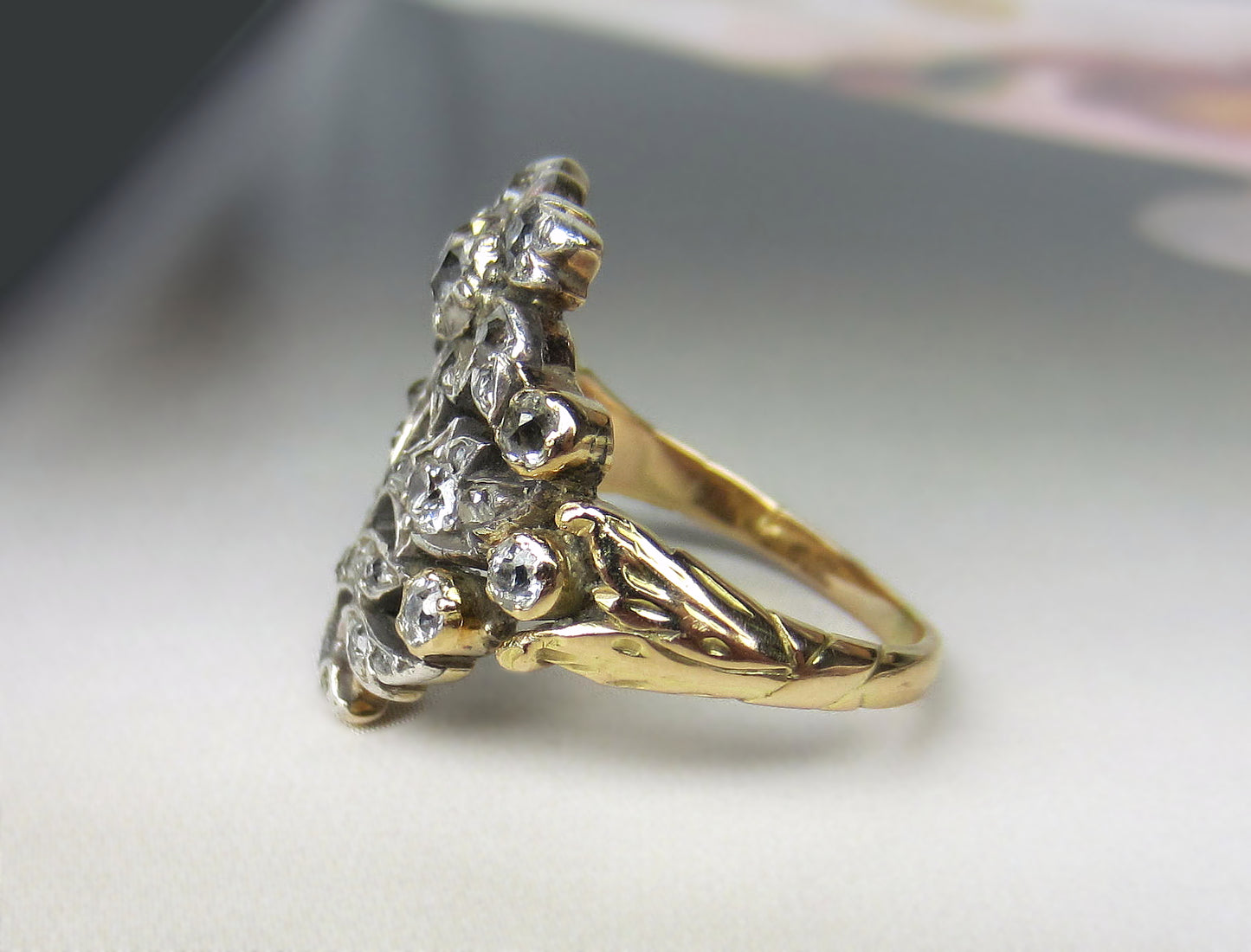 SOLD--Georgian Diamond Giardinetti Ring Silver/15k c. 1800