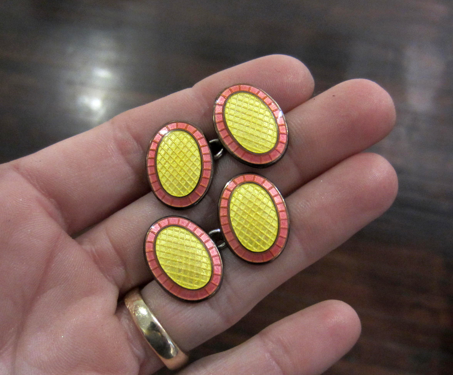 SOLD--Vintage Asprey Guilloche Enamel Cufflinks Sterling Silver, with Box c. 1997