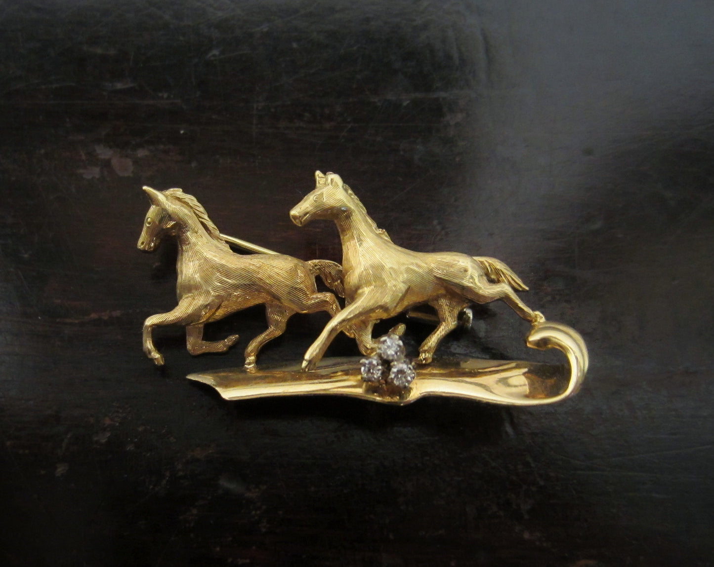 SOLD--Mid-Century Diamond Horse Brooch 18k c. 1960