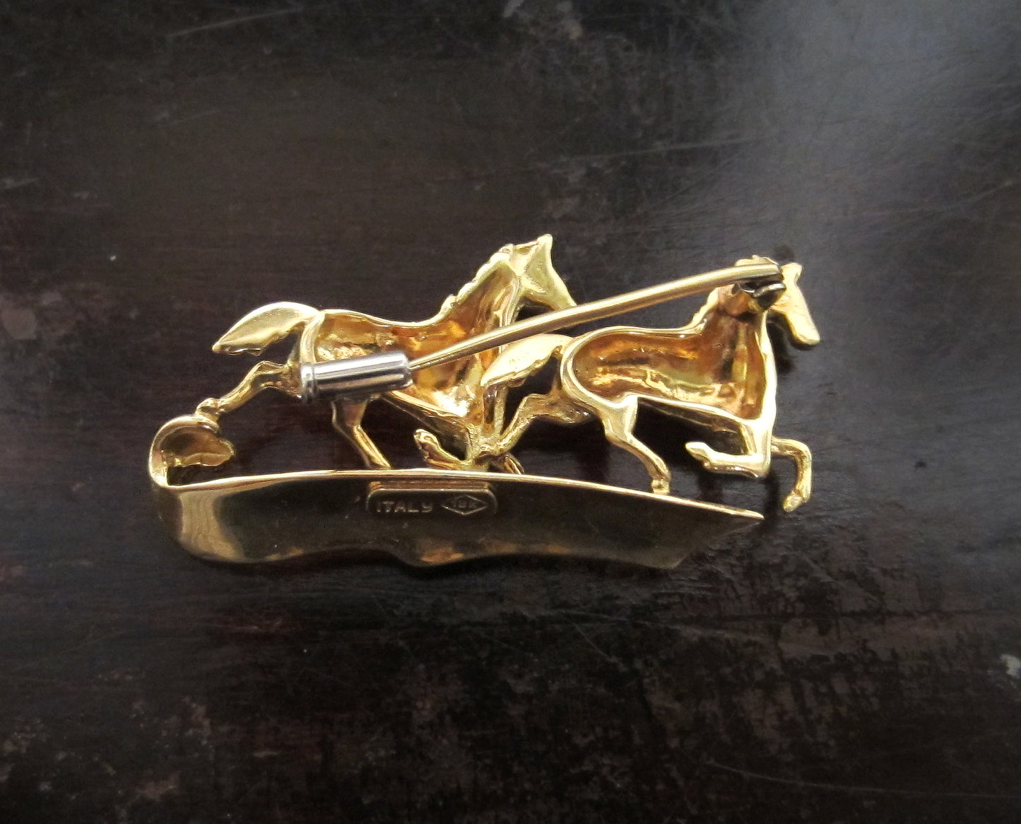 SOLD--Mid-Century Diamond Horse Brooch 18k c. 1960