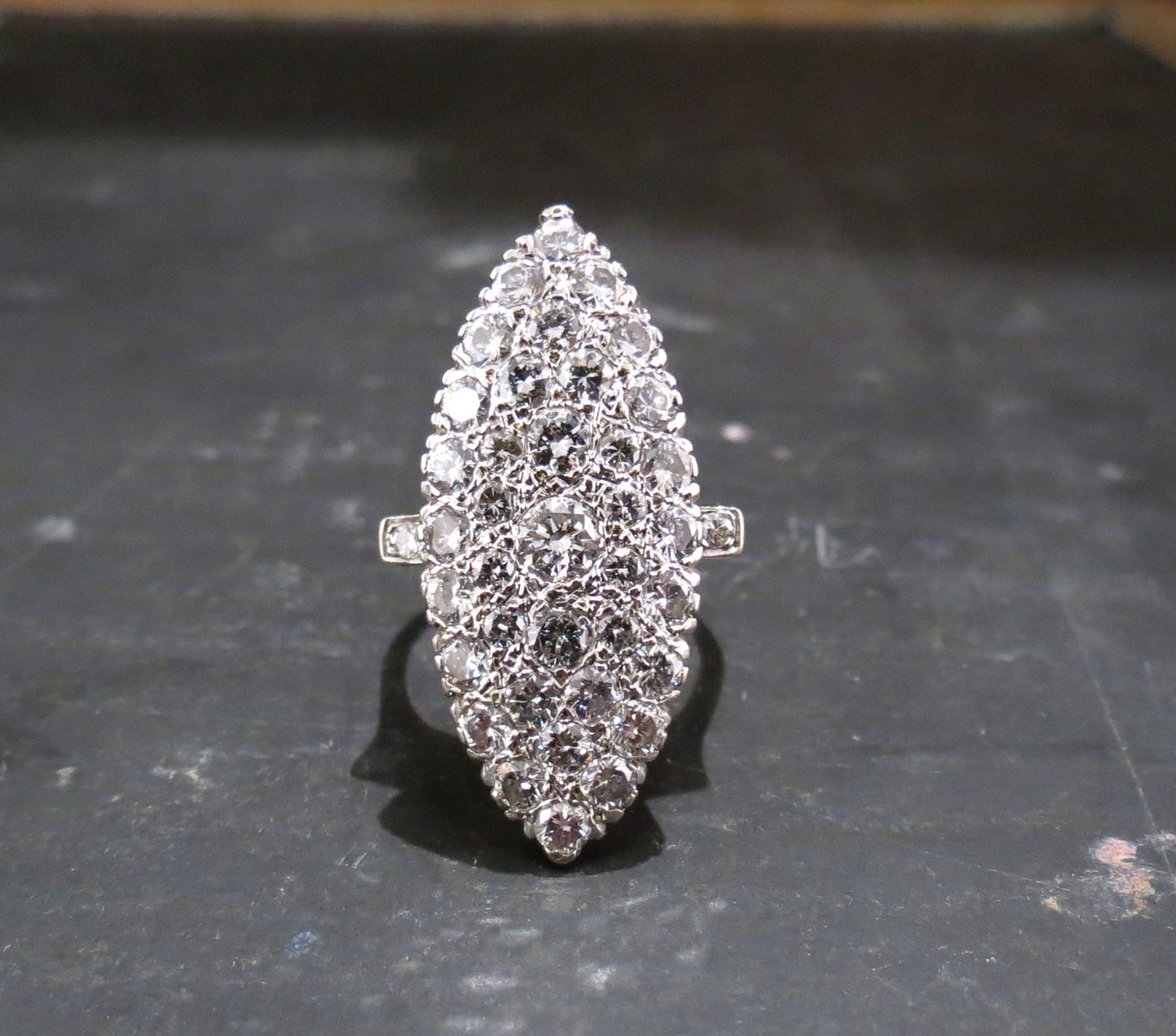 SOLD--Exceptional Art Deco Diamond Navette 2.05ctw Ring 14k c. 1940