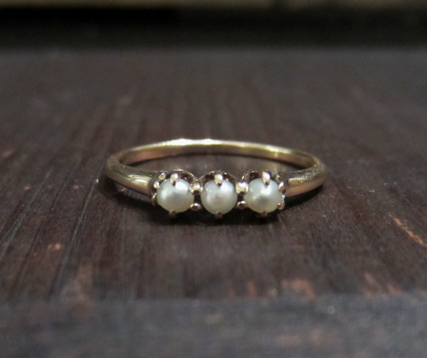 SOLD--Victorian Three Pearl Ring 14k c. 1900