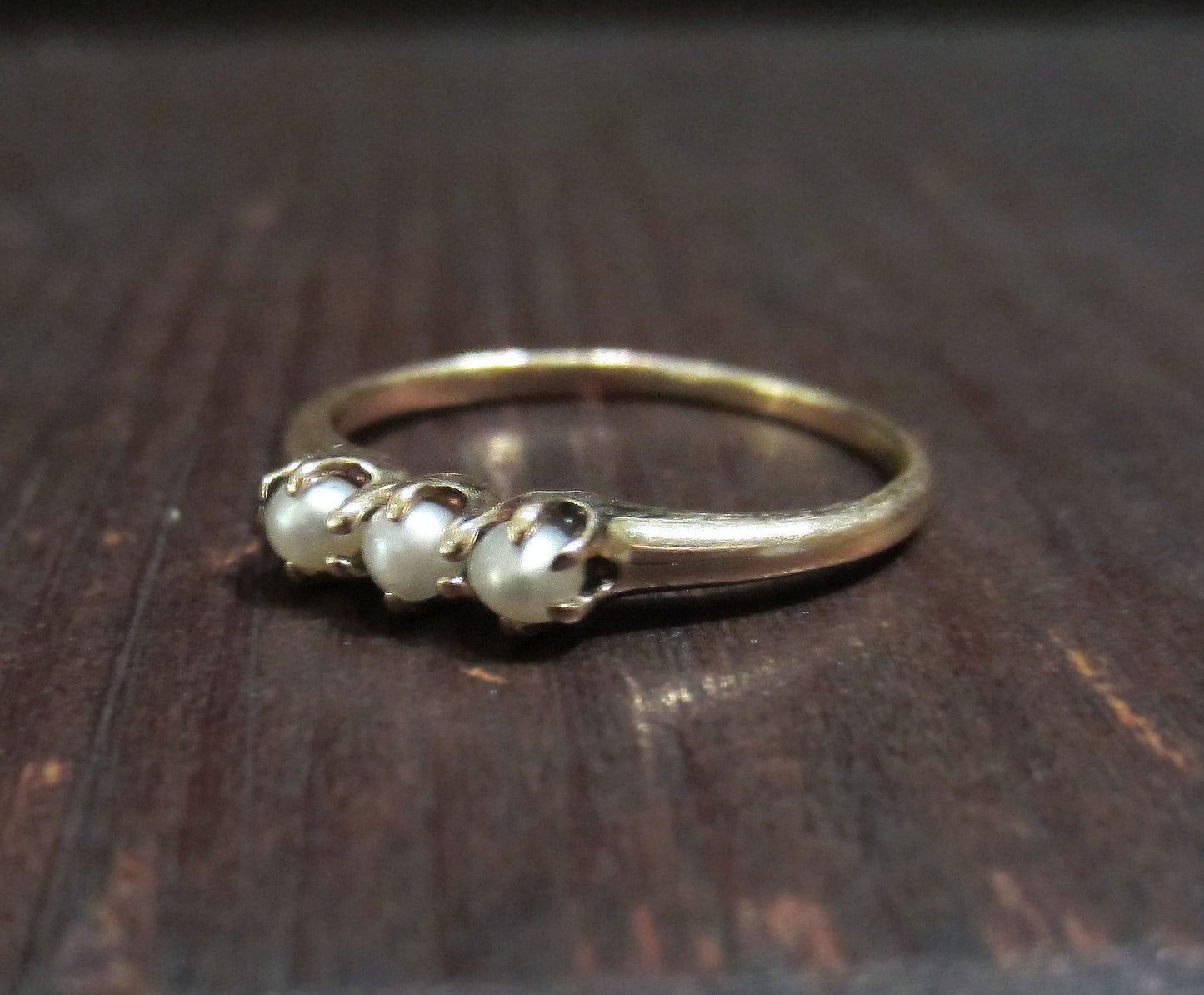 SOLD--Victorian Three Pearl Ring 14k c. 1900