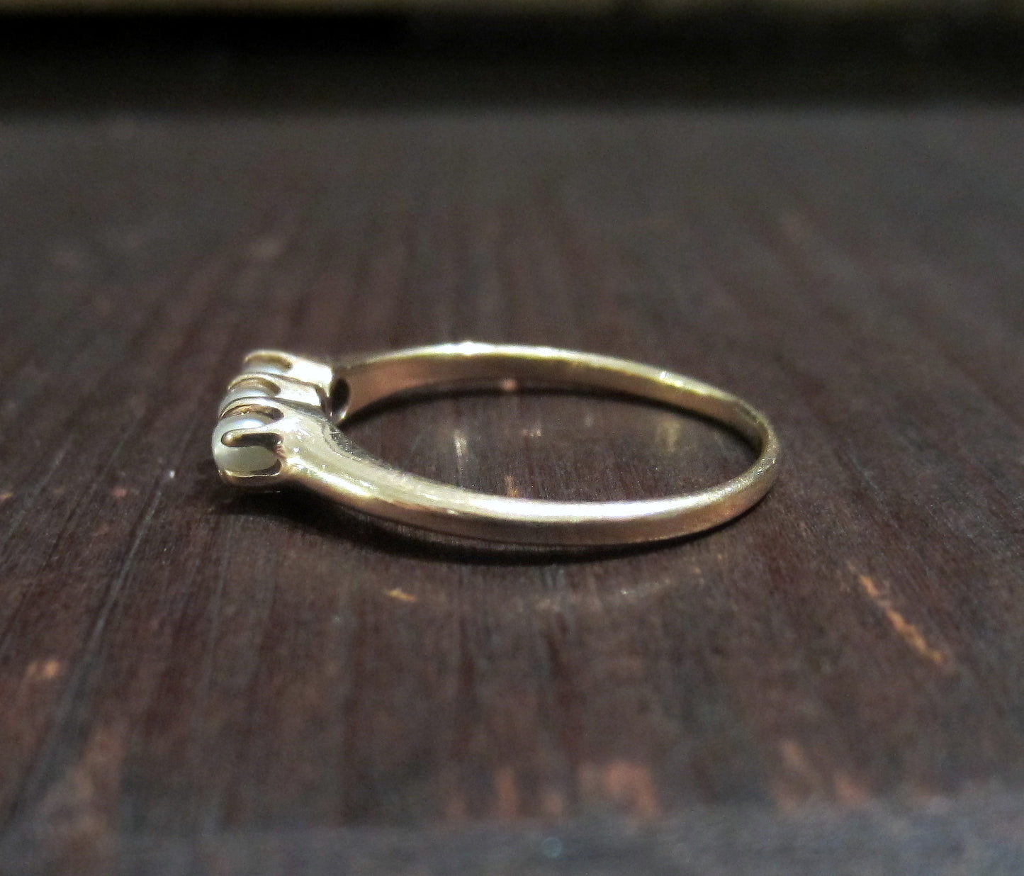 SOLD--Victorian Three Pearl Ring 14k c. 1900