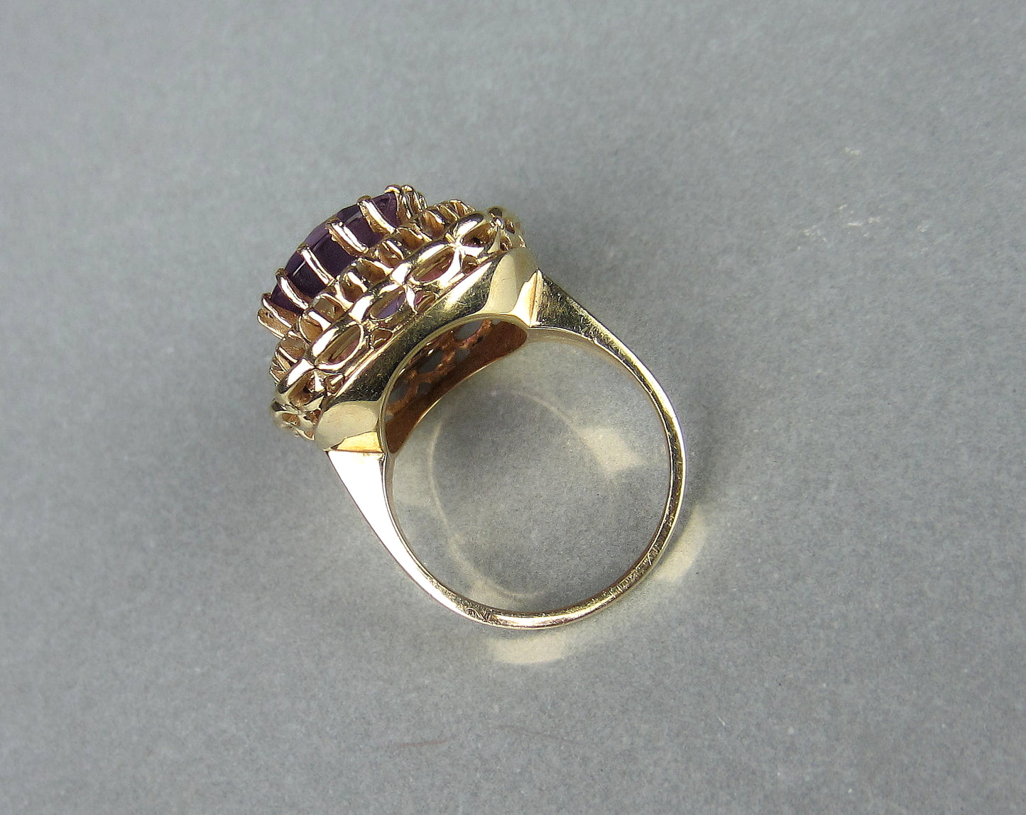 SOLD--Mid-Century Amethyst, Diamond and Enamel Ring 14k, Property of Ruth Mitchell c. 1940's