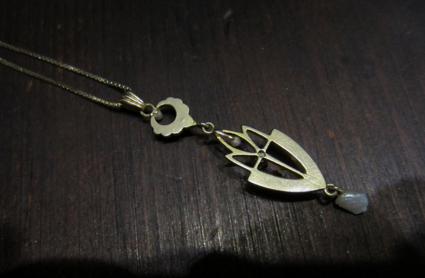 SOLD--Edwardian Sapphire and Pearl Lavalier 10k/14k c. 1910