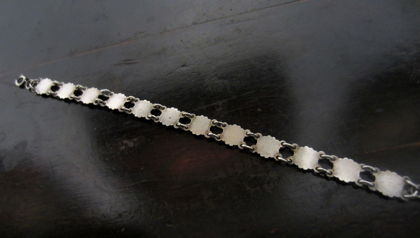 SOLD--Art Deco Enamel Lucky Charms Bracelet Silver, Austria c. 1930