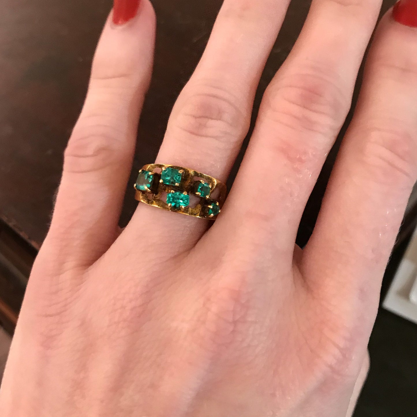 SOLD--Mid-Century Emerald Ring 18k c. 1960