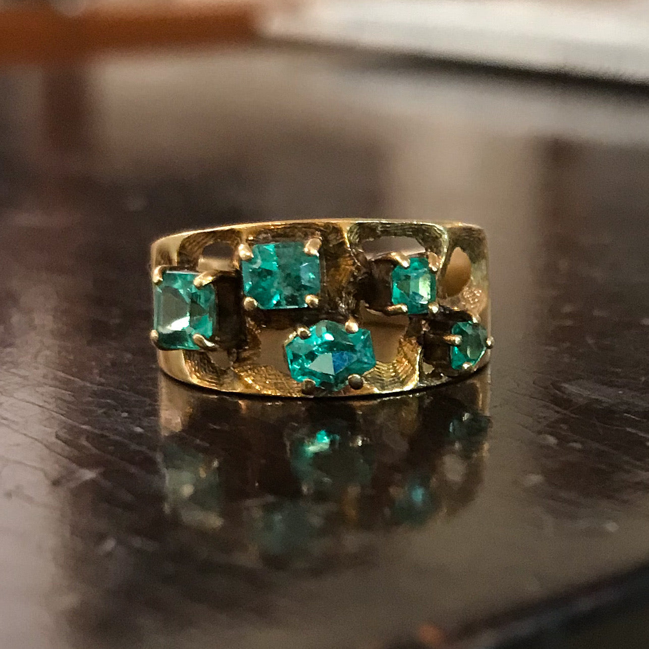 SOLD--Mid-Century Emerald Ring 18k c. 1960