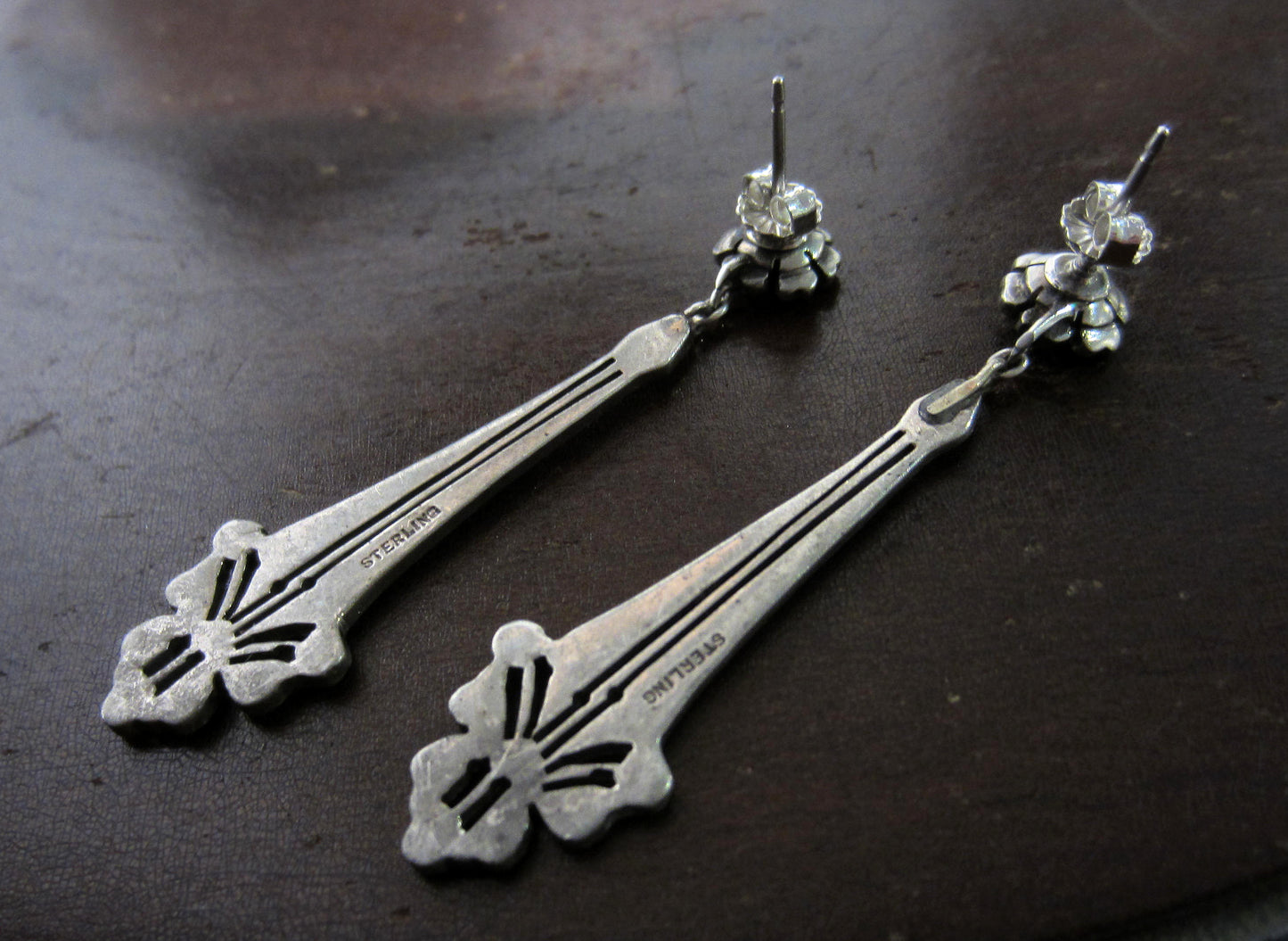 SOLD--Art Deco Marcasite Drop Earrings Sterling c. 1930