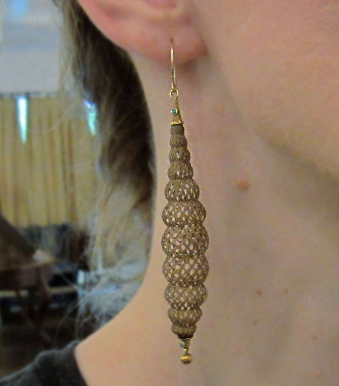 SOLD--Victorian Long Hairwork Earrings 18k c. 1870