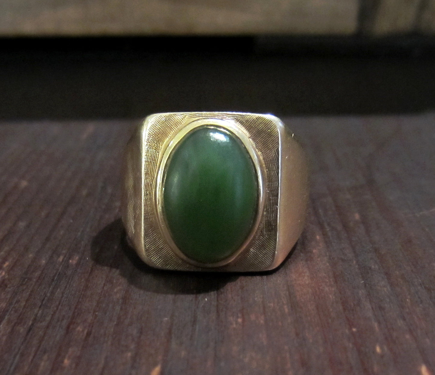 SOLD--Vintage Men's Jade Ring 14k c. 1970